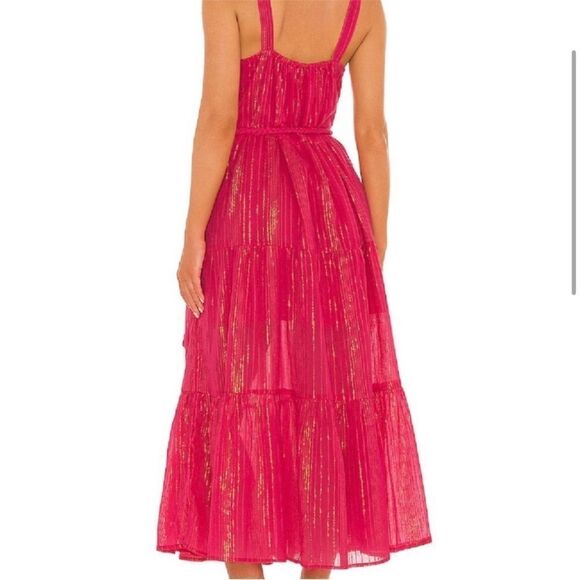 Karina Grimaldi Belle Maxi Tassel Dress in Pink Cherry, Size Medium - Picture 2 of 10
